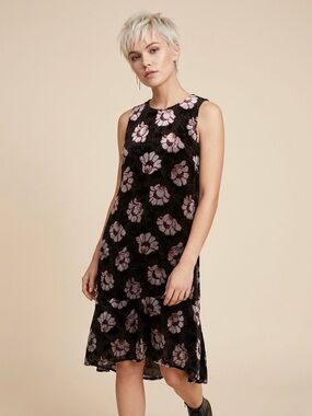 LOFT Sleeveless Iced Floral Crushed Velvet Mini Shift Dress, Size S, NWT